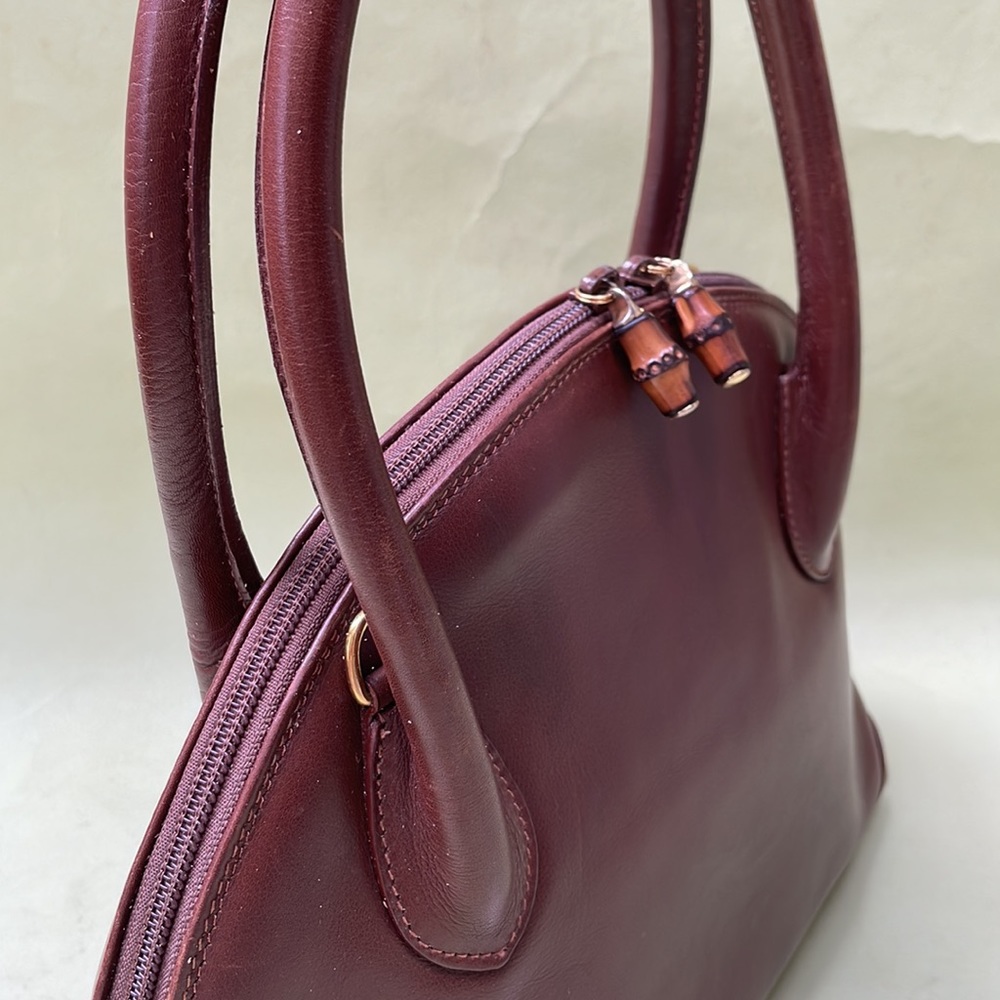Vintage brown/gold Gucci leather shoulder bag with bamboo decor